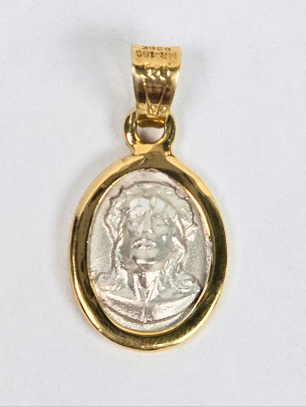 Jesus Christ Pendant 925 Sterling w/ 10K Gold Border Religious Charm 22.5mm